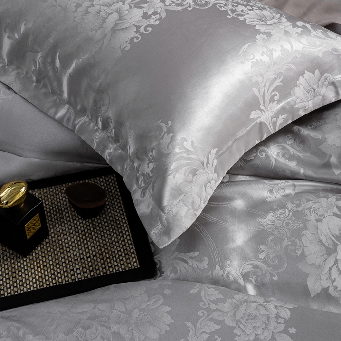 91家纺网 家纺一手货源 找家纺 红日子纺织品 2025新款简约贡缎提花四件套 暮光灰