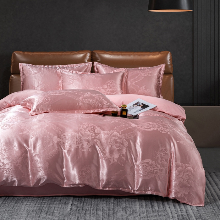 91家纺网 家纺一手货源 找家纺 红日子纺织品 2025新款简约贡缎提花四件套 花香娇媚