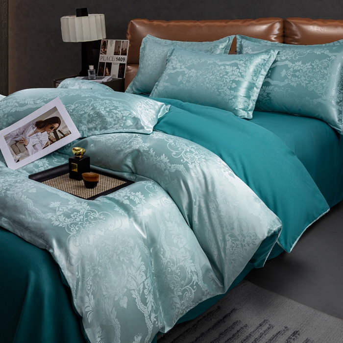 91家纺网 家纺一手货源 找家纺 红日子纺织品 2025新款简约贡缎提花四件套 花香柔情