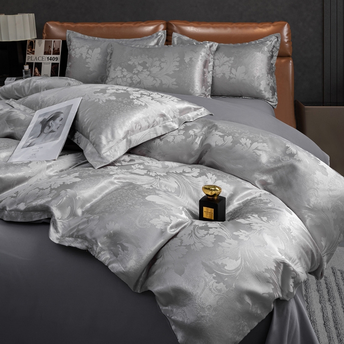 91家纺网 家纺一手货源 找家纺 红日子纺织品 2025新款简约贡缎提花四件套 唯美盛典