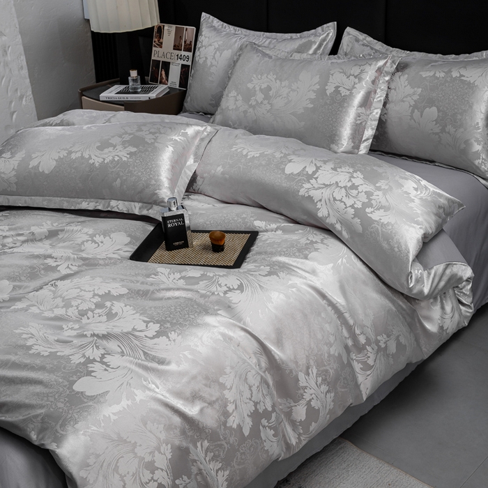 91家纺网 家纺一手货源 找家纺 红日子纺织品 2025新款简约贡缎提花四件套 唯美盛典