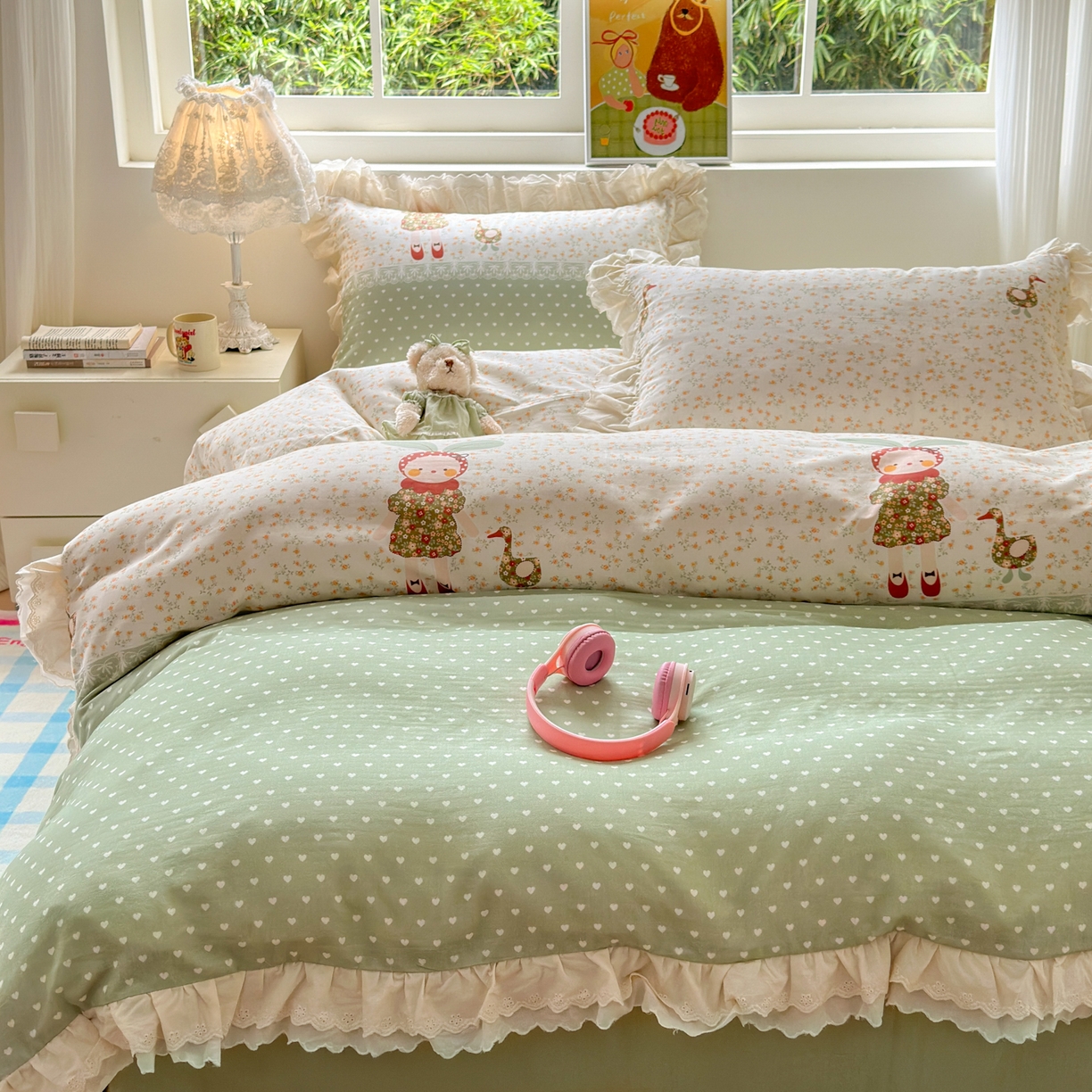 91家纺网 家纺一手货源 找家纺 （总）淑女公社家纺 2025新款全棉双层纱四季款洛丽塔风格四件套