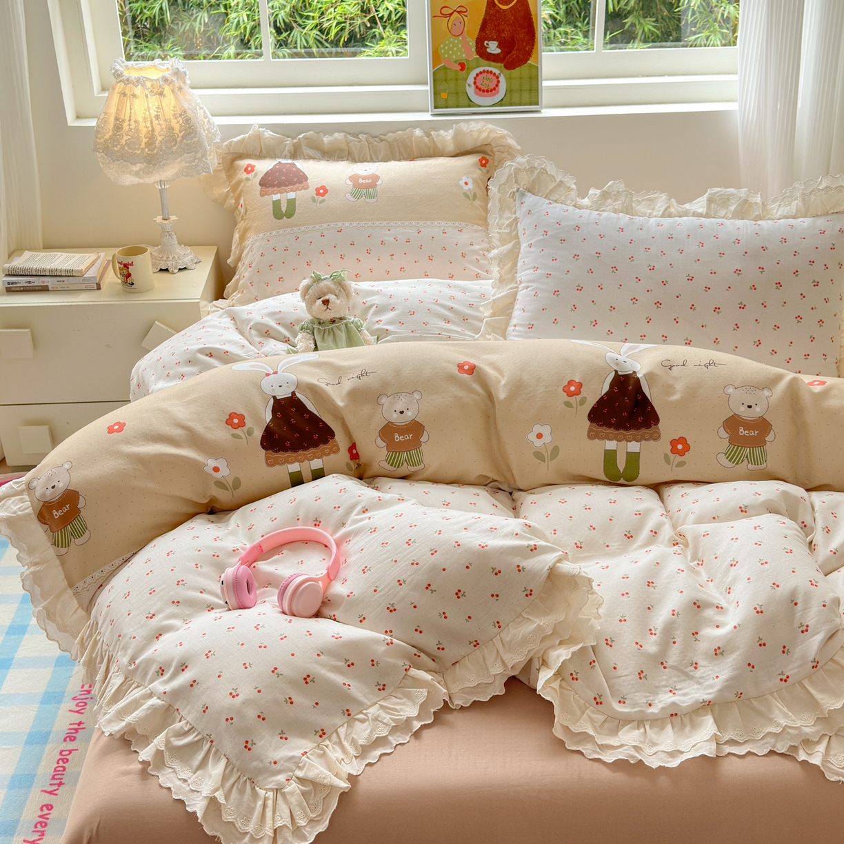 91家纺网 家纺一手货源 找家纺 （总）淑女公社家纺 2025新款全棉双层纱四季款洛丽塔风格四件套