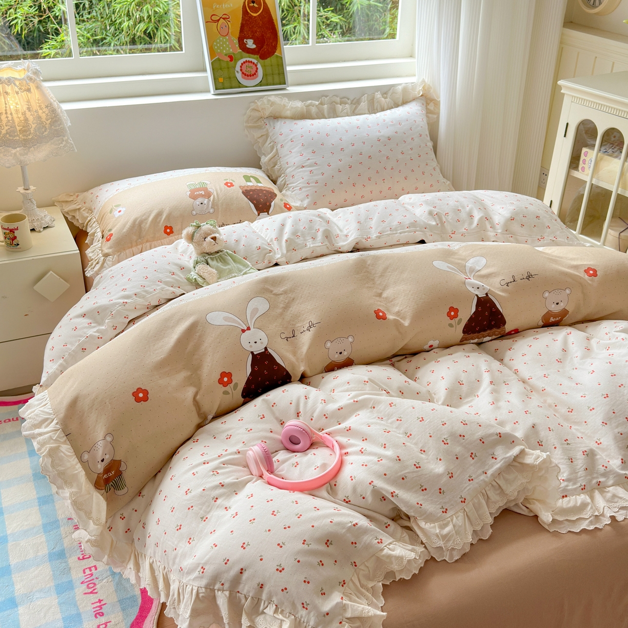 91家纺网 家纺一手货源 找家纺 （总）淑女公社家纺 2025新款全棉双层纱四季款洛丽塔风格四件套