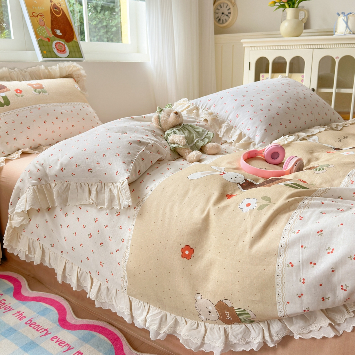 91家纺网 家纺一手货源 找家纺 （总）淑女公社家纺 2025新款全棉双层纱四季款洛丽塔风格四件套