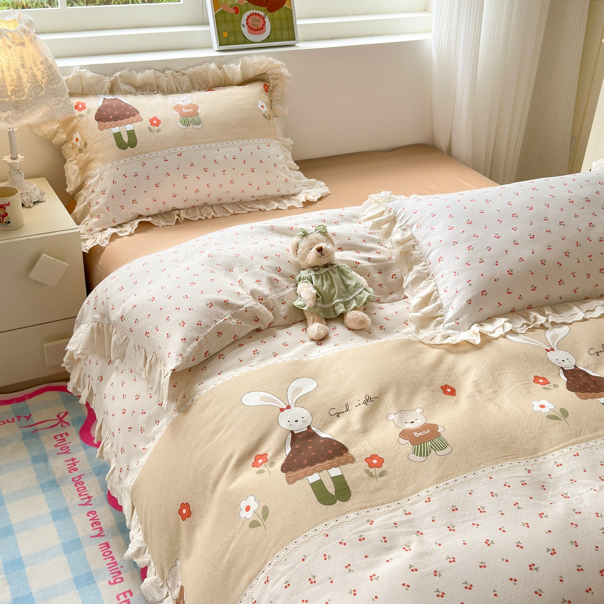 91家纺网 家纺一手货源 找家纺 （总）淑女公社家纺 2025新款全棉双层纱四季款洛丽塔风格四件套