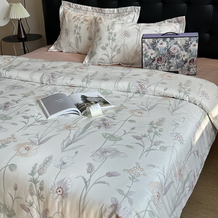 91家纺网 家纺一手货源 找家纺 （总）美丽坊 2025新款天丝锦缎数码印花四件套（配高档礼盒）