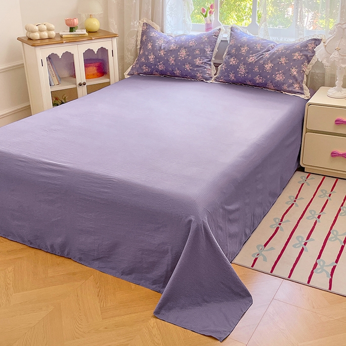 91家纺网 家纺一手货源 找家纺 优佳优品 2025新款A类云感木棉皱皱双层纱全棉镂空花边四件套（提供买家秀） 紫藤花语