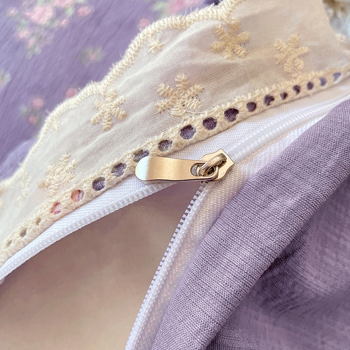 91家纺网 家纺一手货源 找家纺 优佳优品 2025新款A类云感木棉皱皱双层纱全棉镂空花边四件套（提供买家秀） 紫藤花语