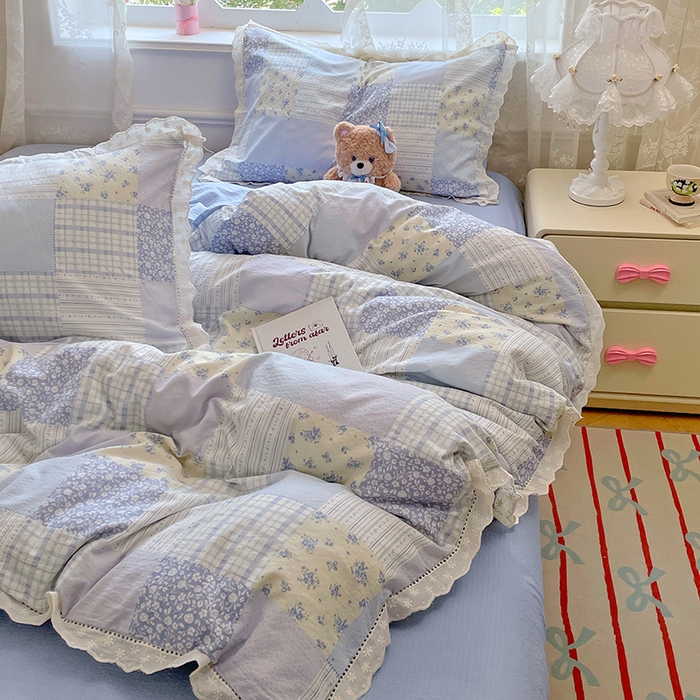 91家纺网 家纺一手货源 找家纺 优佳优品 2025新款A类云感木棉皱皱双层纱全棉镂空花边四件套（提供买家秀） 百福之梦