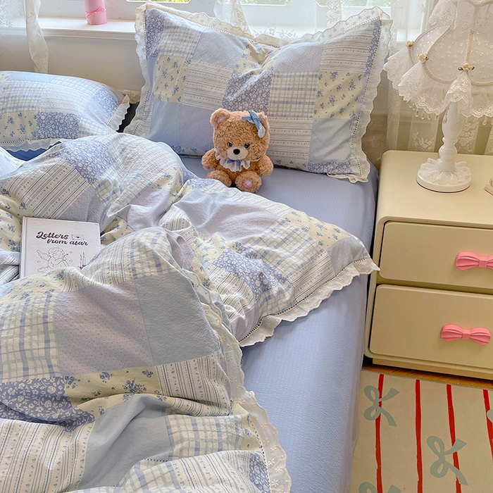 91家纺网 家纺一手货源 找家纺 优佳优品 2025新款A类云感木棉皱皱双层纱全棉镂空花边四件套（提供买家秀） 百福之梦