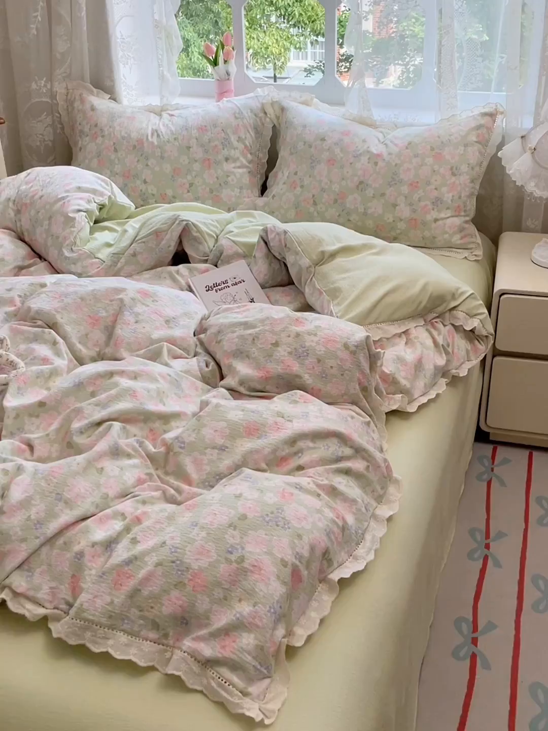 91家纺网 家纺一手货源 找家纺 优佳优品 2025新款A类云感木棉皱皱双层纱全棉镂空花边四件套（提供买家秀） 薄荷之夏