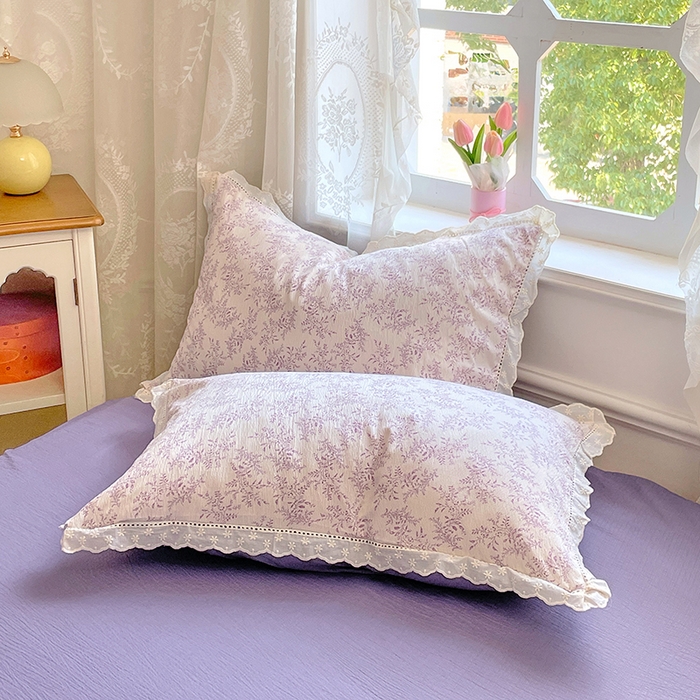 91家纺网 家纺一手货源 找家纺 优佳优品 2025新款A类云感木棉皱皱双层纱全棉镂空花边四件套（提供买家秀） 午夜紫魅