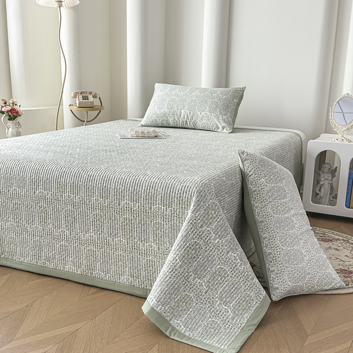 91家纺网 家纺一手货源 找家纺 恒尚居 2025新款A类莱赛尔天丝棉印花床盖-自然丛林 铃兰花园-绿意