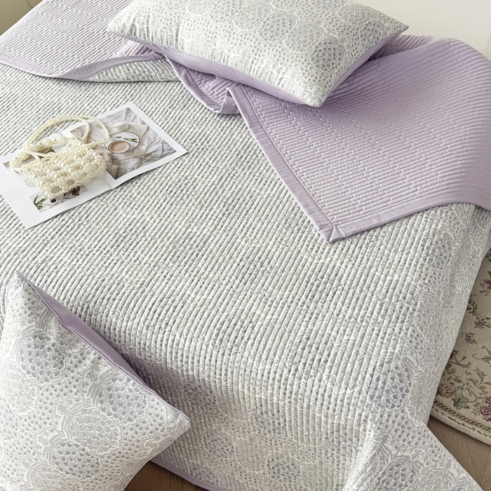 91家纺网 家纺一手货源 找家纺 恒尚居 2025新款A类莱赛尔天丝棉印花床盖-自然丛林 铃兰花园-薰衣紫