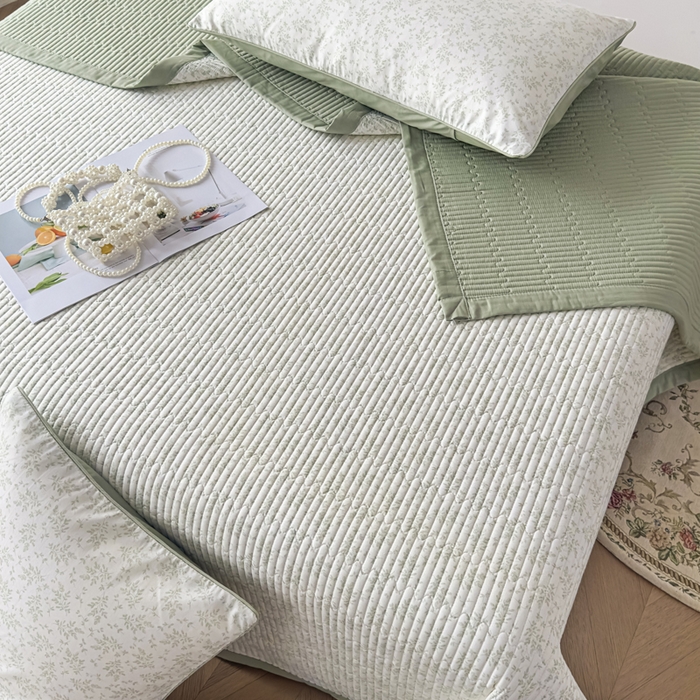 91家纺网 家纺一手货源 找家纺 恒尚居 2025新款A类莱赛尔天丝棉印花床盖-自然丛林 小叶女贞-绿意