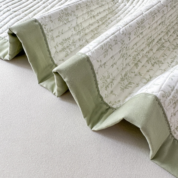 91家纺网 家纺一手货源 找家纺 恒尚居 2025新款A类莱赛尔天丝棉印花床盖-自然丛林 小叶女贞-绿意