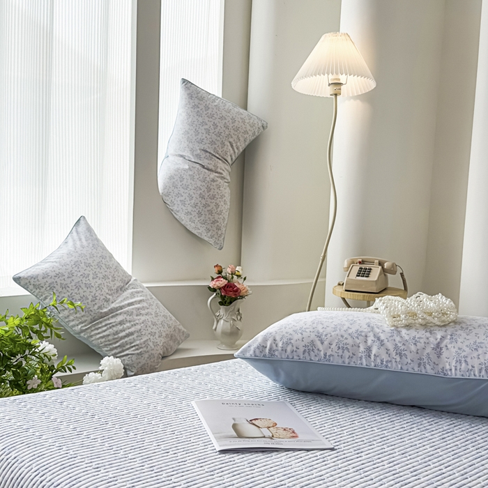 91家纺网 家纺一手货源 找家纺 恒尚居 2025新款A类莱赛尔天丝棉印花床盖-自然丛林 小叶女贞-天蓝