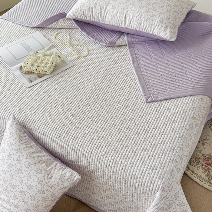 91家纺网 家纺一手货源 找家纺 恒尚居 2025新款A类莱赛尔天丝棉印花床盖-自然丛林 小叶女贞-薰衣紫