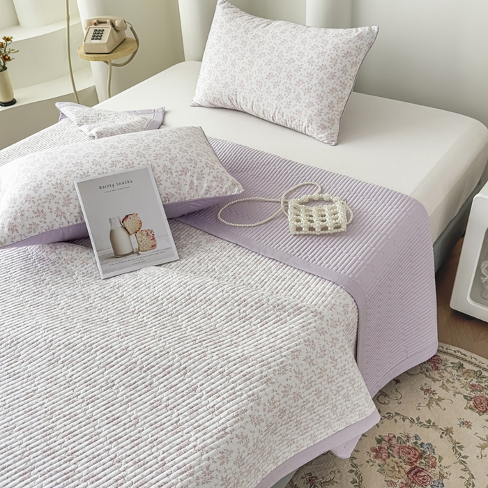 91家纺网 家纺一手货源 找家纺 恒尚居 2025新款A类莱赛尔天丝棉印花床盖-自然丛林 小叶女贞-薰衣紫