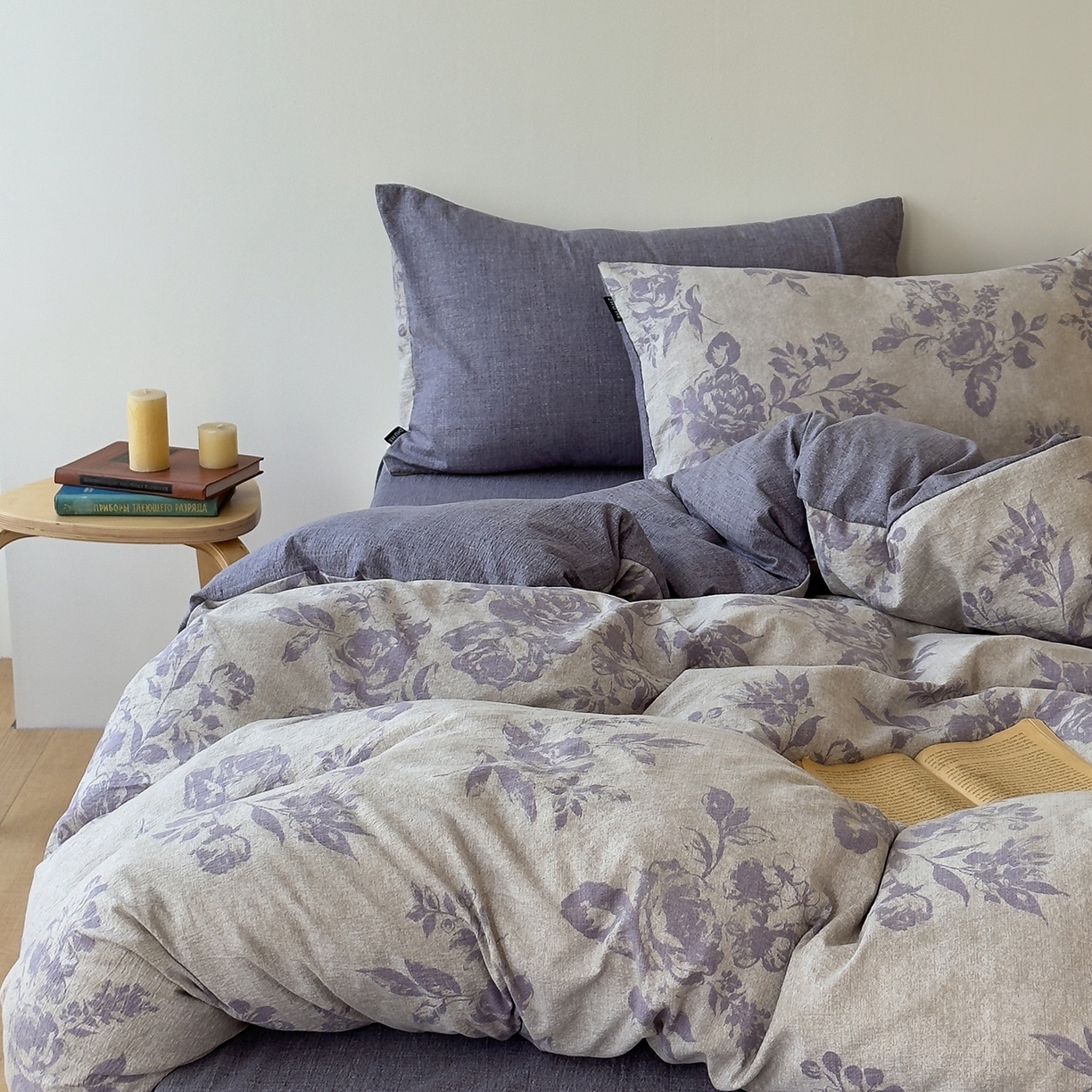 竹合家纺 2025秋冬新品爆款加厚高克重复古风皱皱印花四件套 风木瑾-紫