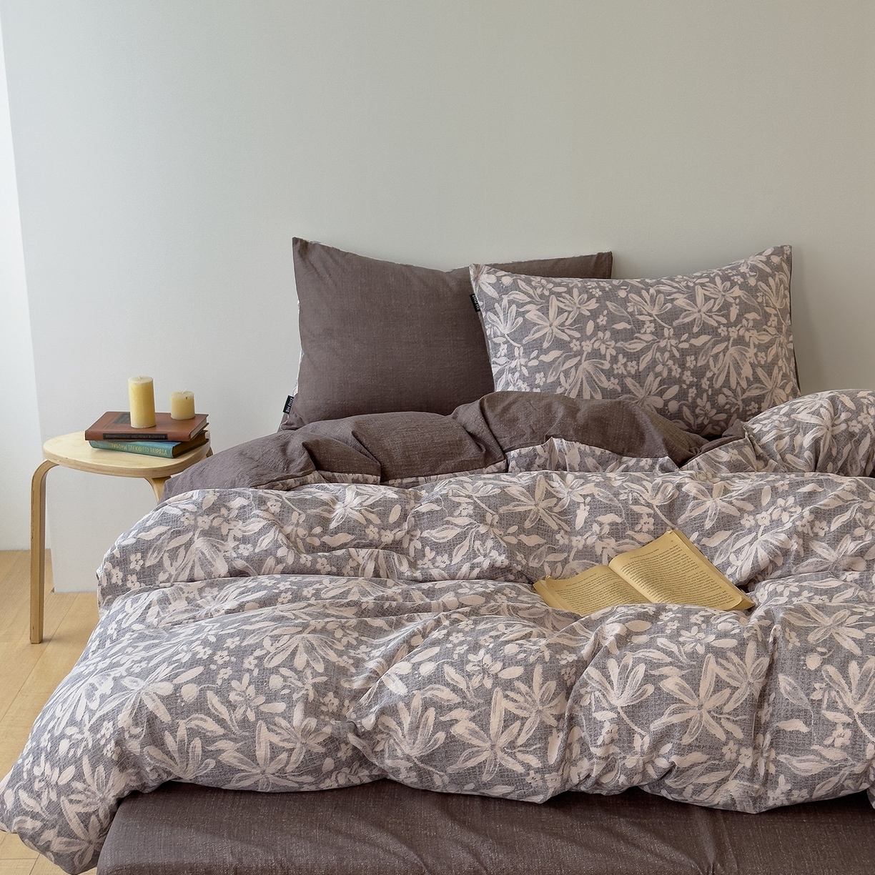 竹合家纺 2025秋冬新品爆款加厚高克重复古风皱皱印花四件套 苍梧