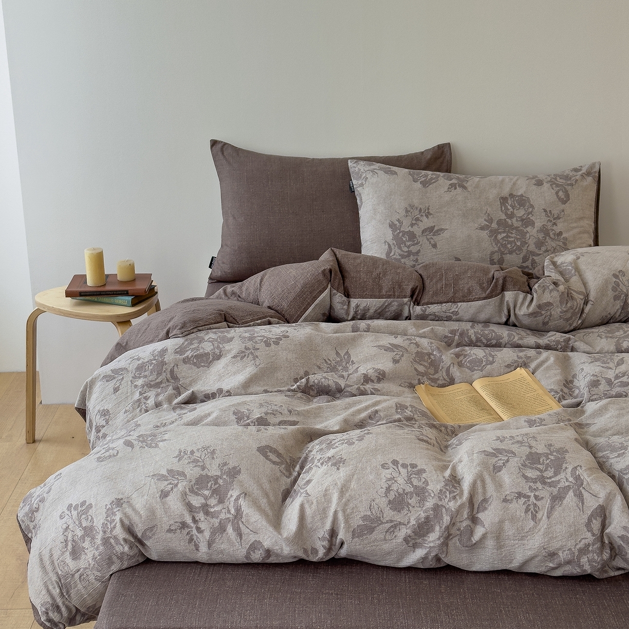 竹合家纺 2025秋冬新品爆款加厚高克重复古风皱皱印花四件套 风木瑾-咖