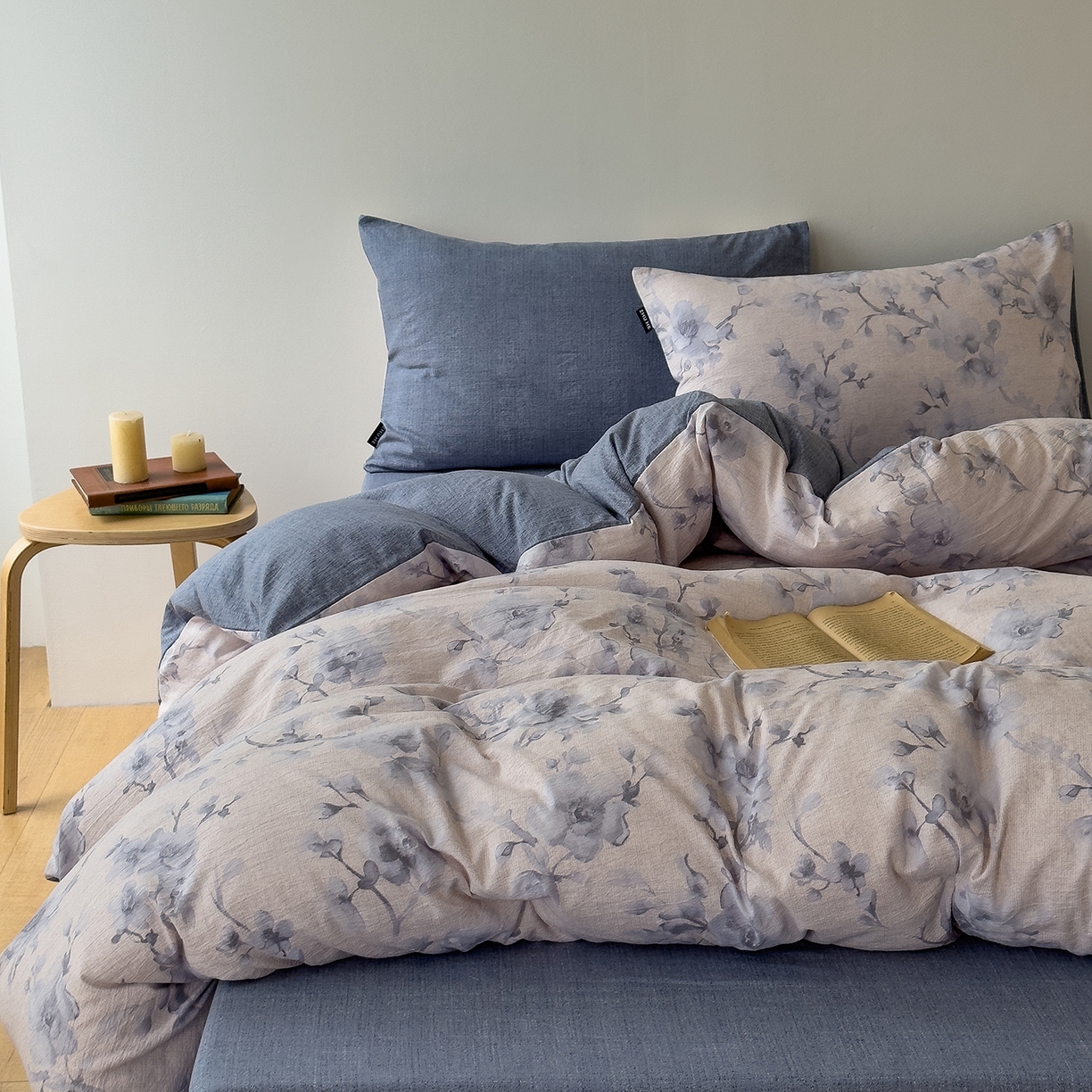 竹合家纺 2025秋冬新品爆款加厚高克重复古风皱皱印花四件套 慕雪-灰