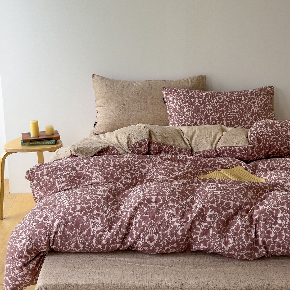 竹合家纺 2025秋冬新品爆款加厚高克重复古风皱皱印花四件套 古奈-红