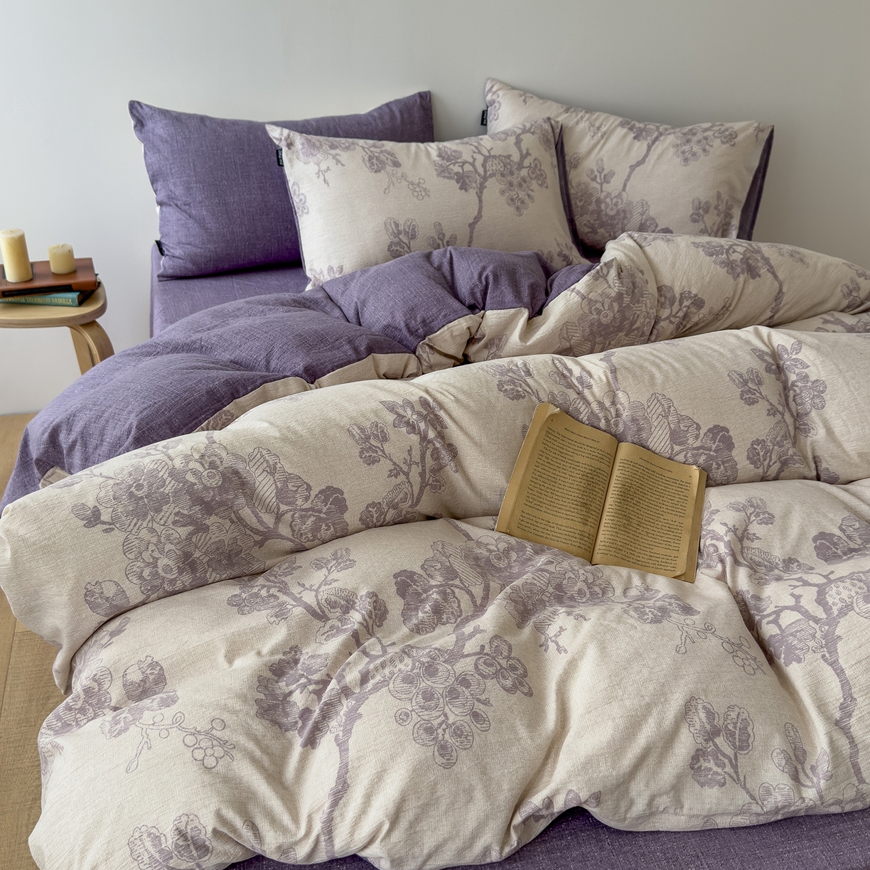 91家纺网 家纺一手货源 找家纺 竹合家纺 2025秋冬新品爆款加厚高克重复古风皱皱印花四件套 砚秋