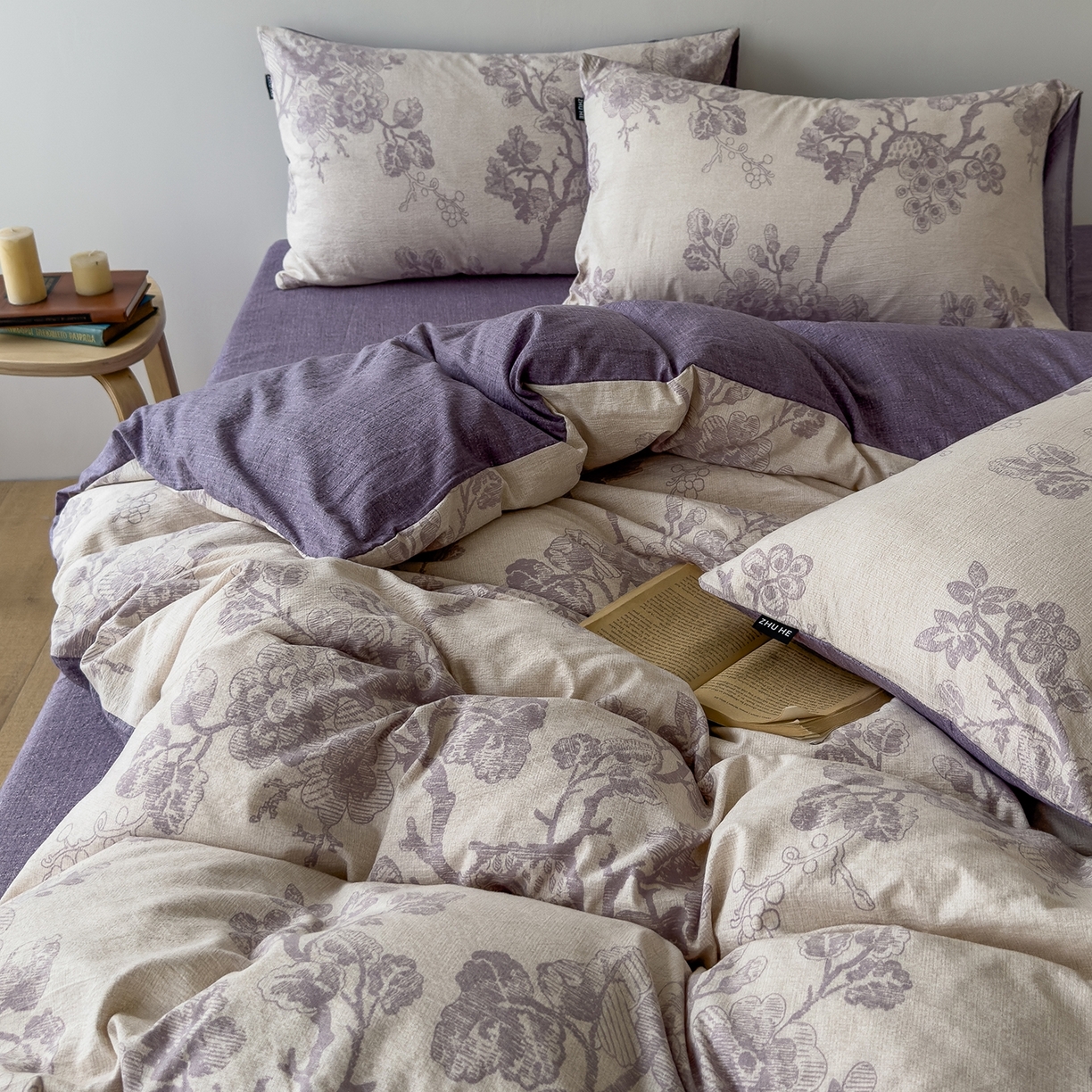 91家纺网 家纺一手货源 找家纺 竹合家纺 2025秋冬新品爆款加厚高克重复古风皱皱印花四件套 砚秋