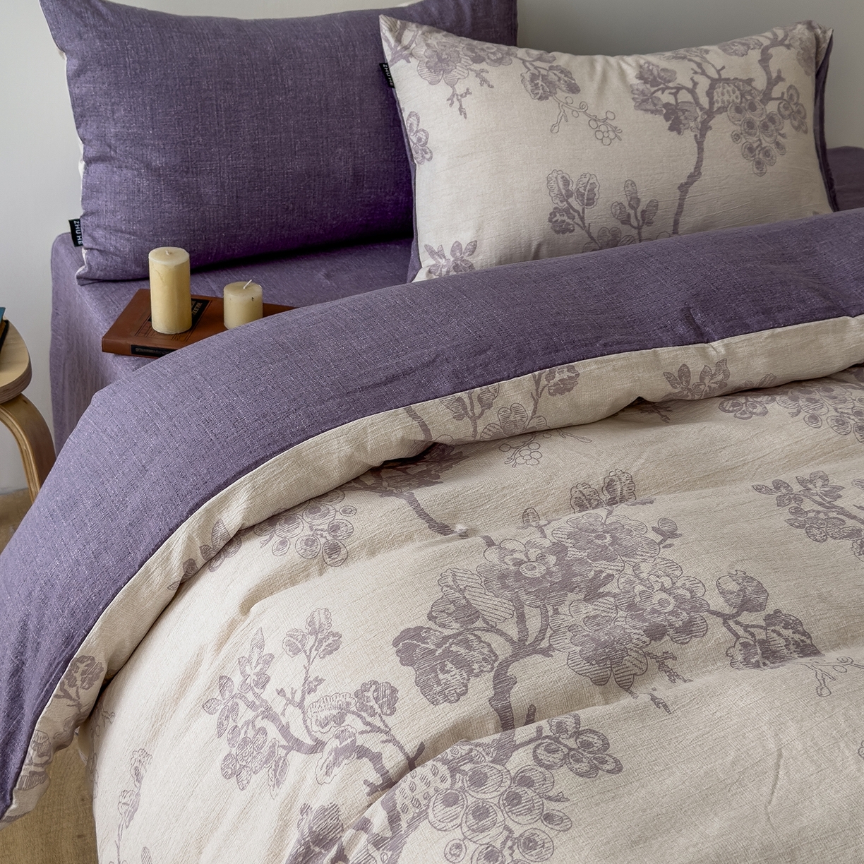 91家纺网 家纺一手货源 找家纺 竹合家纺 2025秋冬新品爆款加厚高克重复古风皱皱印花四件套 砚秋