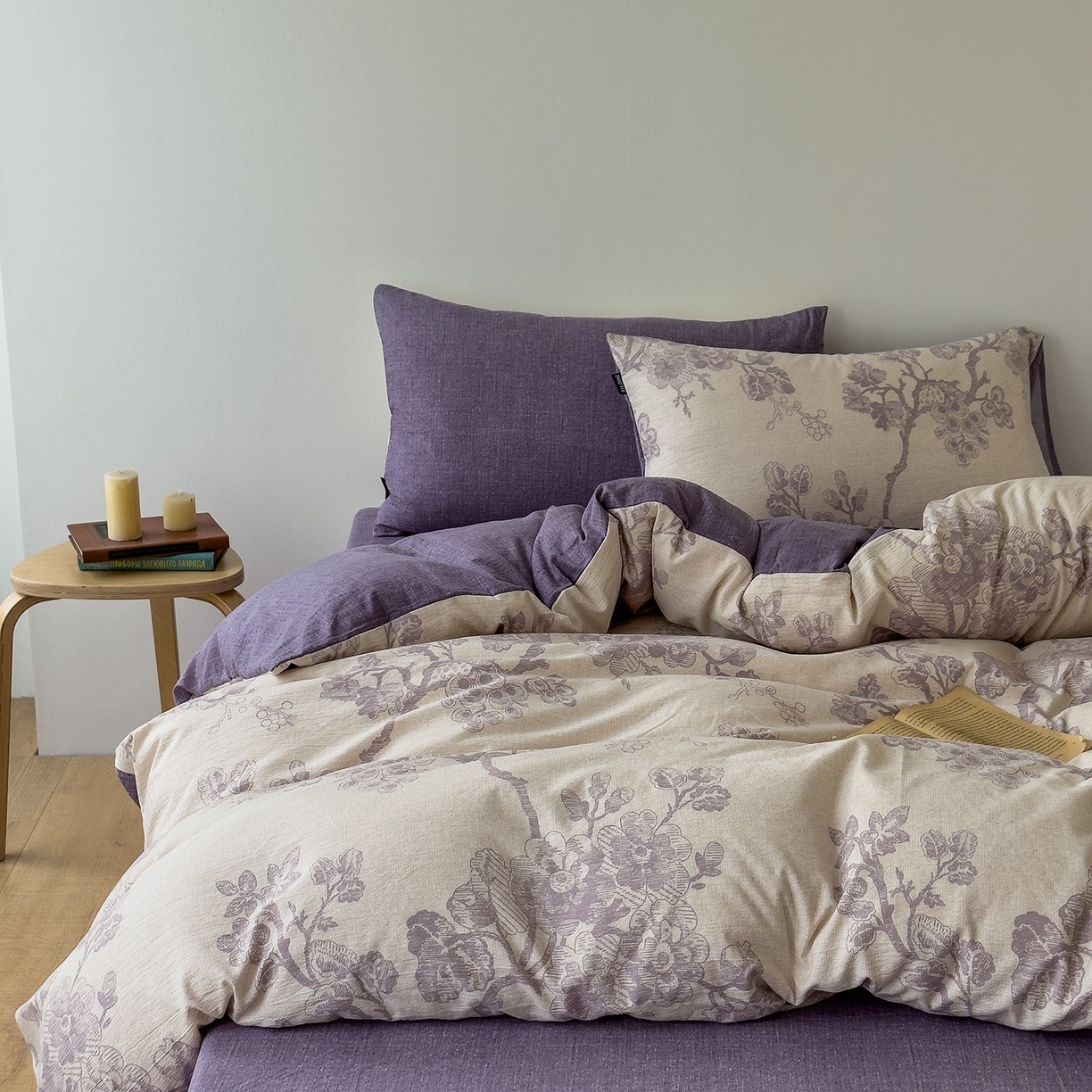 竹合家纺 2025秋冬新品爆款加厚高克重复古风皱皱印花四件套 砚秋