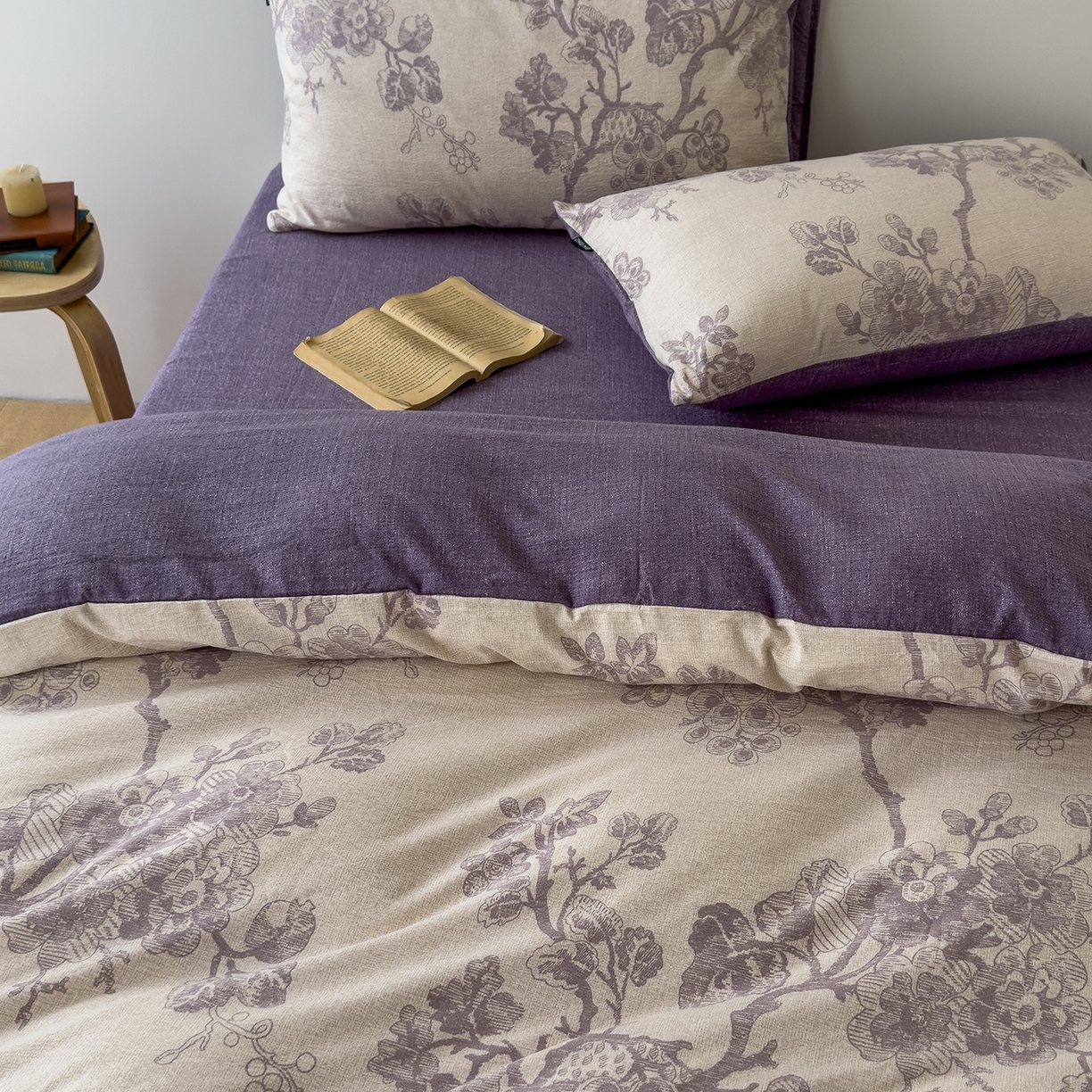 91家纺网 家纺一手货源 找家纺 竹合家纺 2025秋冬新品爆款加厚高克重复古风皱皱印花四件套 砚秋