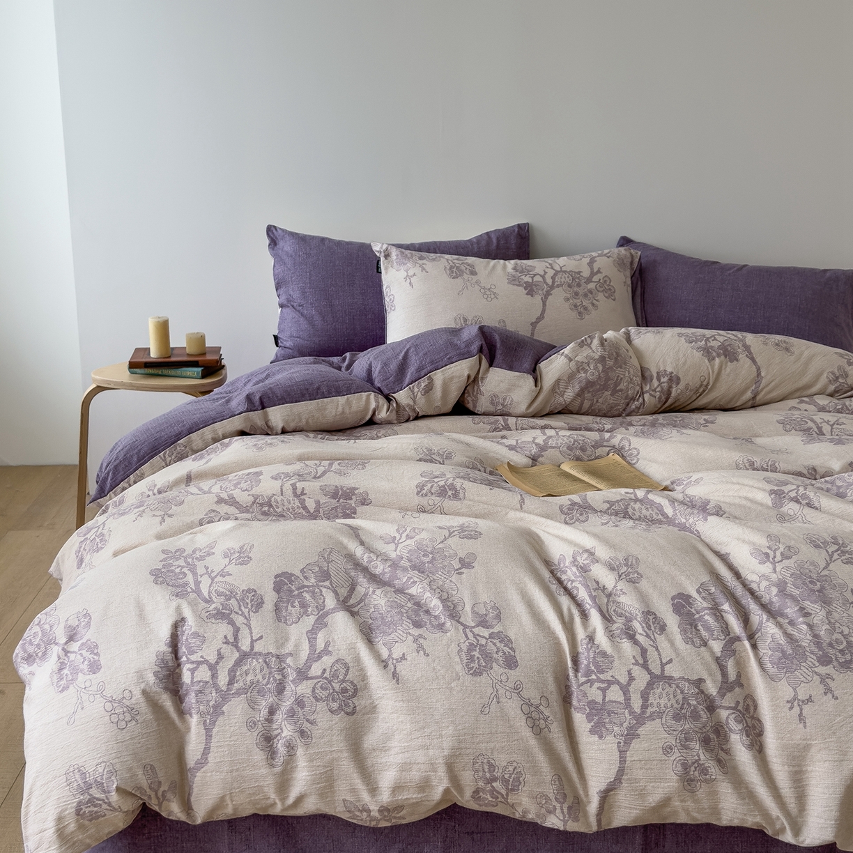 91家纺网 家纺一手货源 找家纺 竹合家纺 2025秋冬新品爆款加厚高克重复古风皱皱印花四件套 砚秋