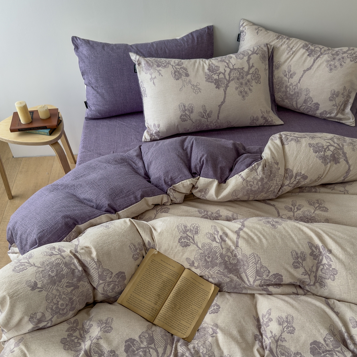 91家纺网 家纺一手货源 找家纺 竹合家纺 2025秋冬新品爆款加厚高克重复古风皱皱印花四件套 砚秋