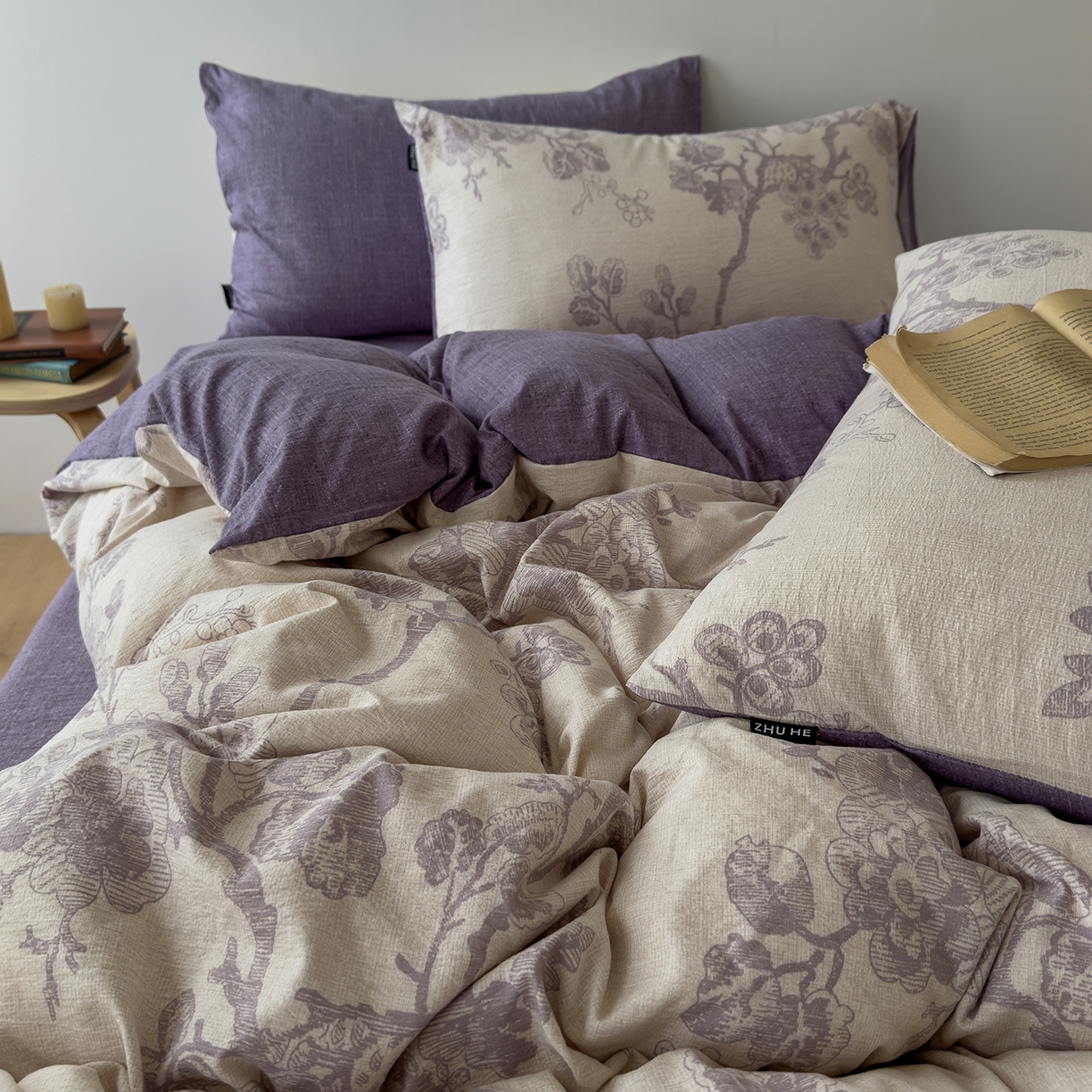 91家纺网 家纺一手货源 找家纺 竹合家纺 2025秋冬新品爆款加厚高克重复古风皱皱印花四件套 砚秋