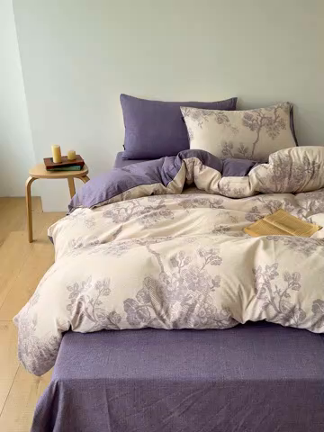 91家纺网 家纺一手货源 找家纺 竹合家纺 2025秋冬新品爆款加厚高克重复古风皱皱印花四件套 砚秋