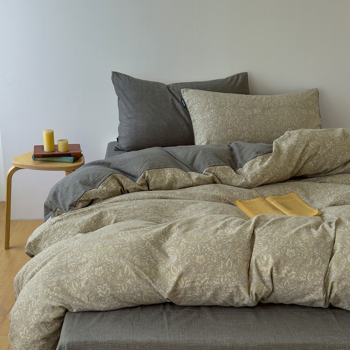 竹合家纺 2025秋冬新品爆款加厚高克重复古风皱皱印花四件套 古奈-绿