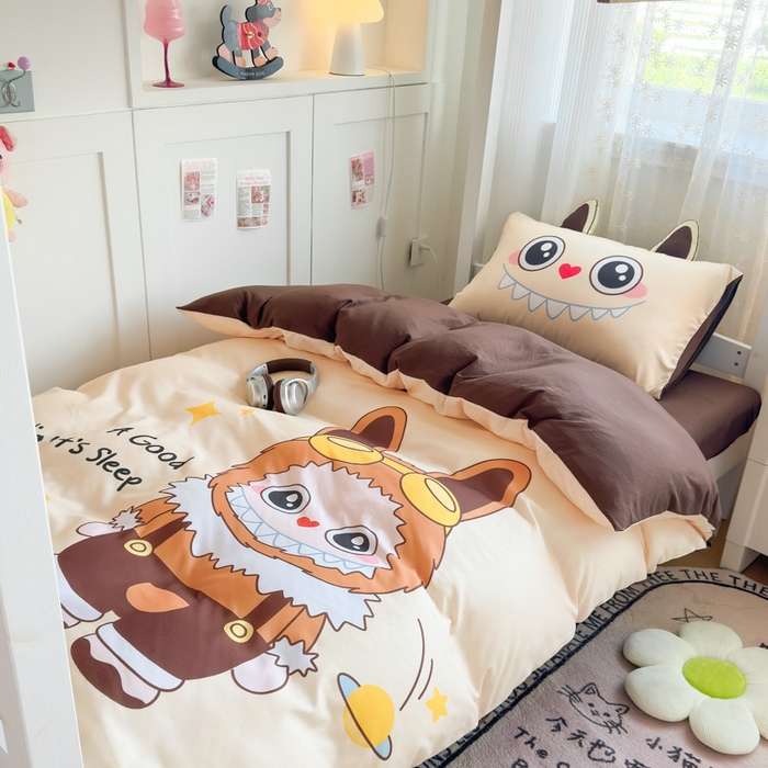 91家纺网 家纺一手货源 找家纺 海岛哥哥 2025新款开学季亲肤舒适超柔云朵棉四件套-学生款大耳朵系列 大耳朵-潮玩娃娃