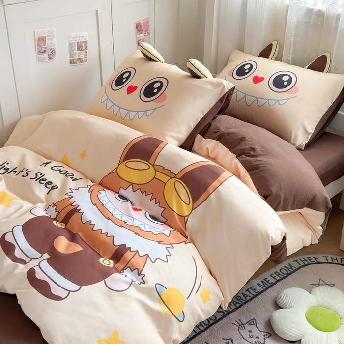 91家纺网 家纺一手货源 找家纺 海岛哥哥 2025新款开学季亲肤舒适超柔云朵棉四件套-学生款大耳朵系列 大耳朵-潮玩娃娃