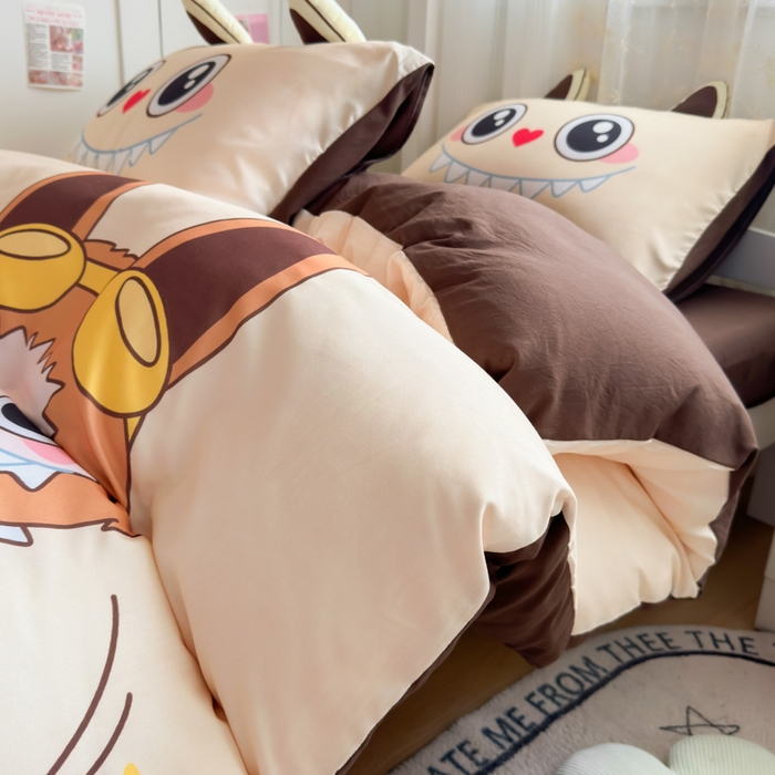 91家纺网 家纺一手货源 找家纺 海岛哥哥 2025新款开学季亲肤舒适超柔云朵棉四件套-学生款大耳朵系列 大耳朵-潮玩娃娃