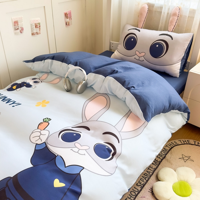 91家纺网 家纺一手货源 找家纺 海岛哥哥 2025新款开学季亲肤舒适超柔云朵棉四件套-学生款大耳朵系列 大耳朵-兔子警长