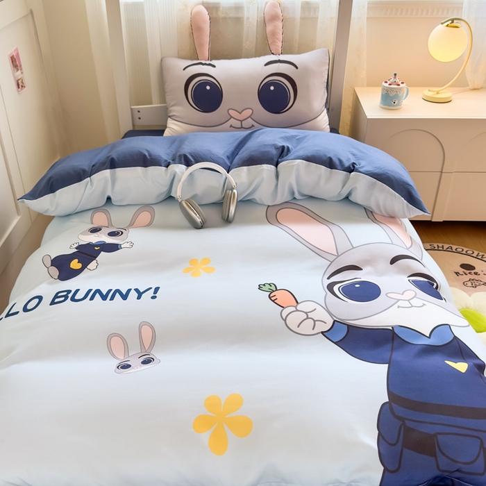 91家纺网 家纺一手货源 找家纺 海岛哥哥 2025新款开学季亲肤舒适超柔云朵棉四件套-学生款大耳朵系列 大耳朵-兔子警长