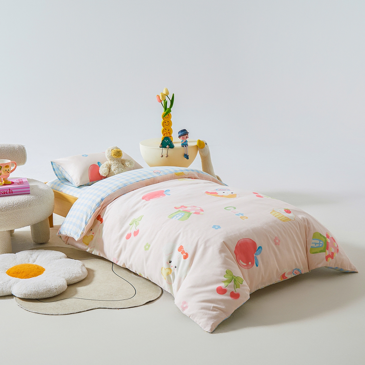 91家纺网 家纺一手货源 找家纺 西域种棉人·千百笠 2025新款100%全棉幼儿园被子三件套被套纯棉儿童六件套宝宝入园专用被套被褥含芯七件套 美味甜心