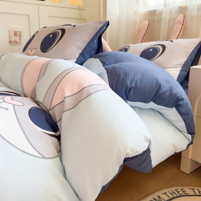 91家纺网 家纺一手货源 找家纺 海岛哥哥 2025新款开学季亲肤舒适超柔云朵棉四件套-学生款大耳朵系列 大耳朵-兔子警长