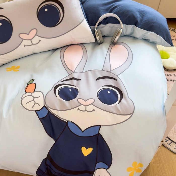 91家纺网 家纺一手货源 找家纺 海岛哥哥 2025新款开学季亲肤舒适超柔云朵棉四件套-学生款大耳朵系列 大耳朵-兔子警长