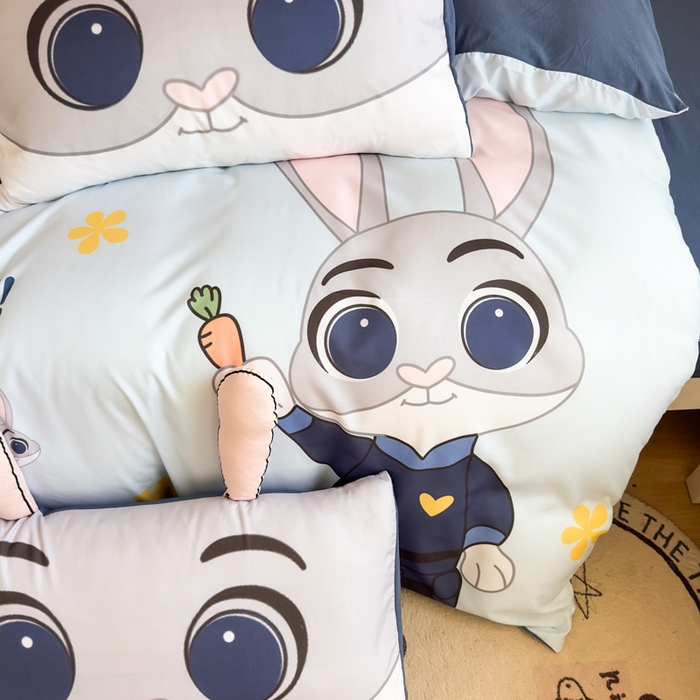 91家纺网 家纺一手货源 找家纺 海岛哥哥 2025新款开学季亲肤舒适超柔云朵棉四件套-学生款大耳朵系列 大耳朵-兔子警长