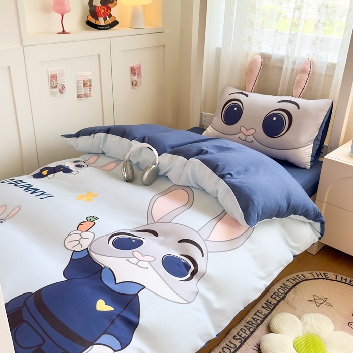 91家纺网 家纺一手货源 找家纺 海岛哥哥 2025新款开学季亲肤舒适超柔云朵棉四件套-学生款大耳朵系列 大耳朵-兔子警长