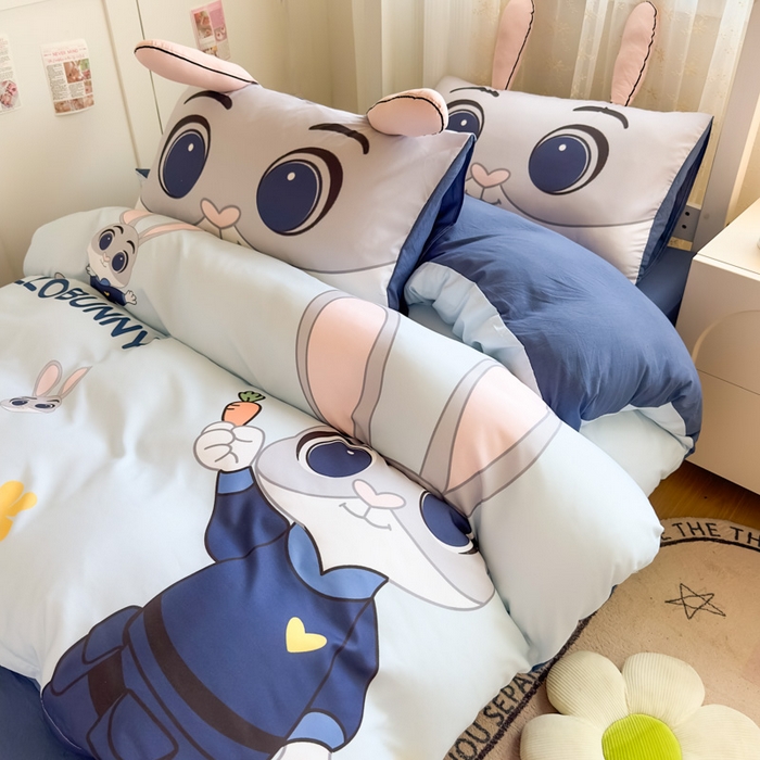 91家纺网 家纺一手货源 找家纺 海岛哥哥 2025新款开学季亲肤舒适超柔云朵棉四件套-学生款大耳朵系列 大耳朵-兔子警长